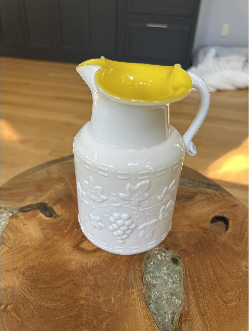 vintage Kanawha yellow and white milk glass pitcher